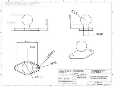 RAM Mount podstawa w kształcie rombu z kulą o średnicy 2.54 cm RAM-B-238U